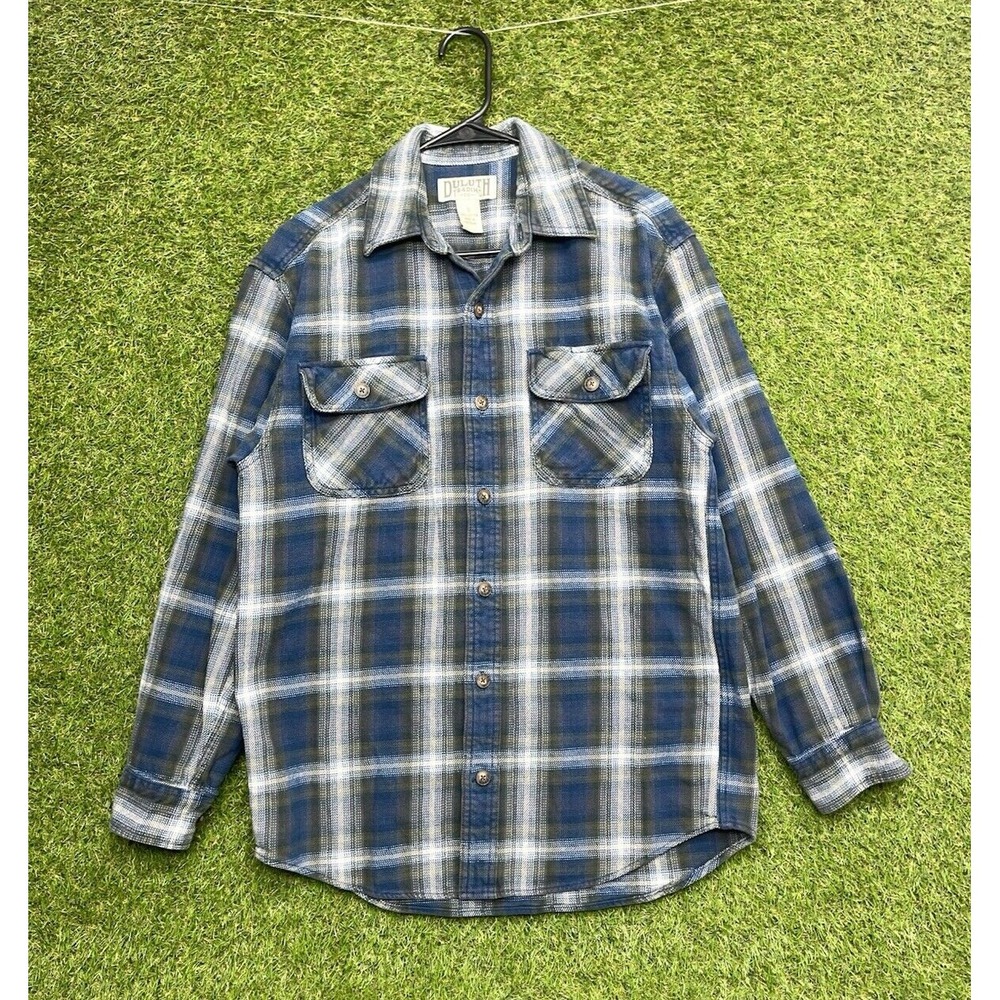 Duluth Trading Flannel Shirt Mens Small Plaid Blue Burlyweight Work Heavy Hiking